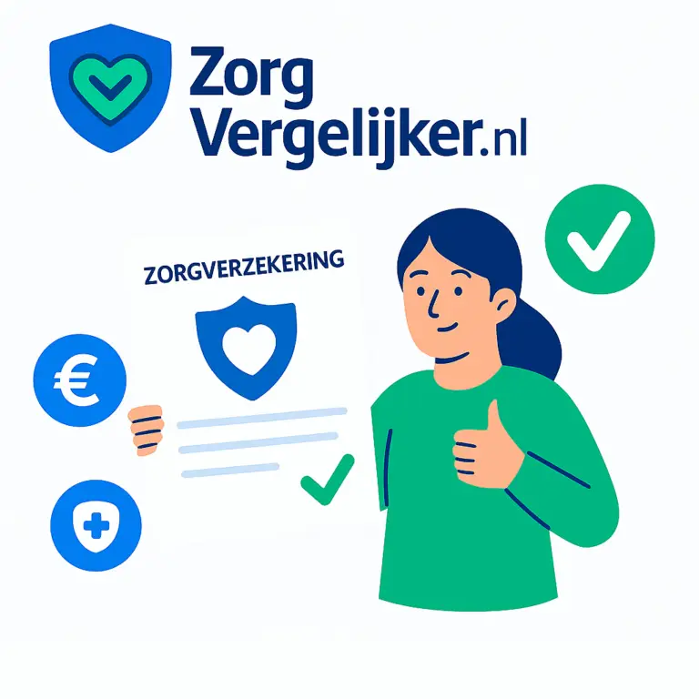 Logo van Zorgvergelijker.nl met illustratie van zorgverzekering