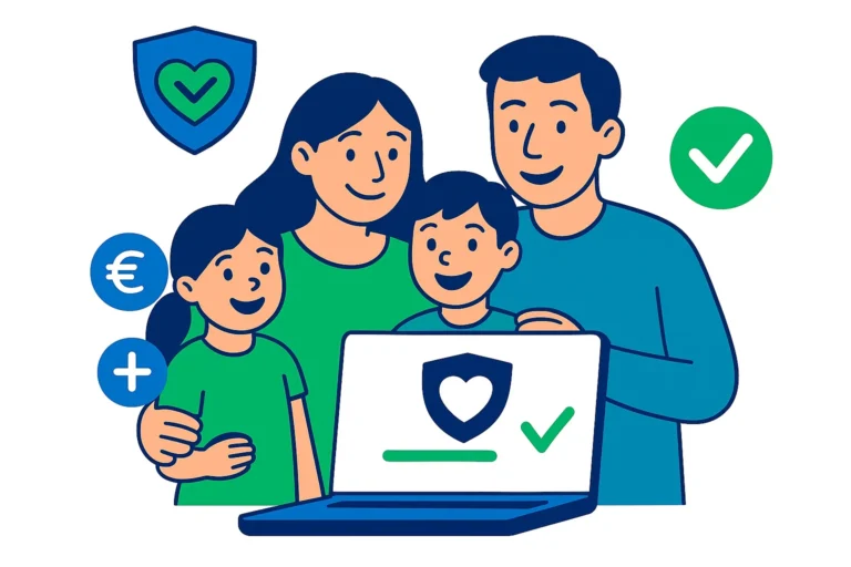 Gezin bekijkt zorgverzekeringen op laptop via ZorgVergelijker.nl – betrouwbare vergelijking van zorgpremies en dekkingen voor 2026